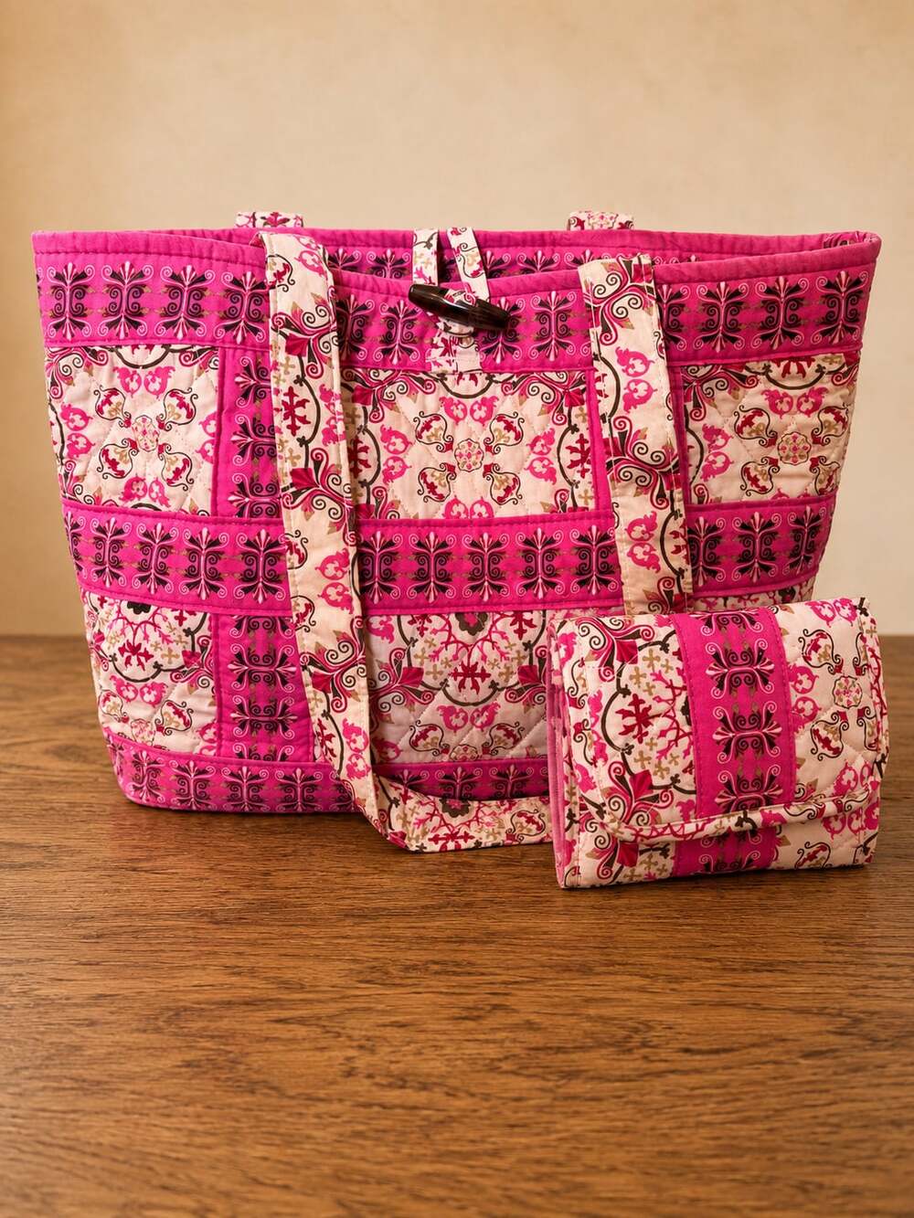 Lemon Hill Quilted Tote Bag and Wristlet Set in Very Berry Paisley Pattern